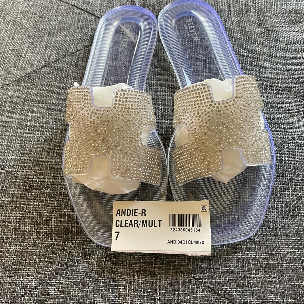 Steven New York ANDIE Clear Jelly Slide Sandals With Rhinestones